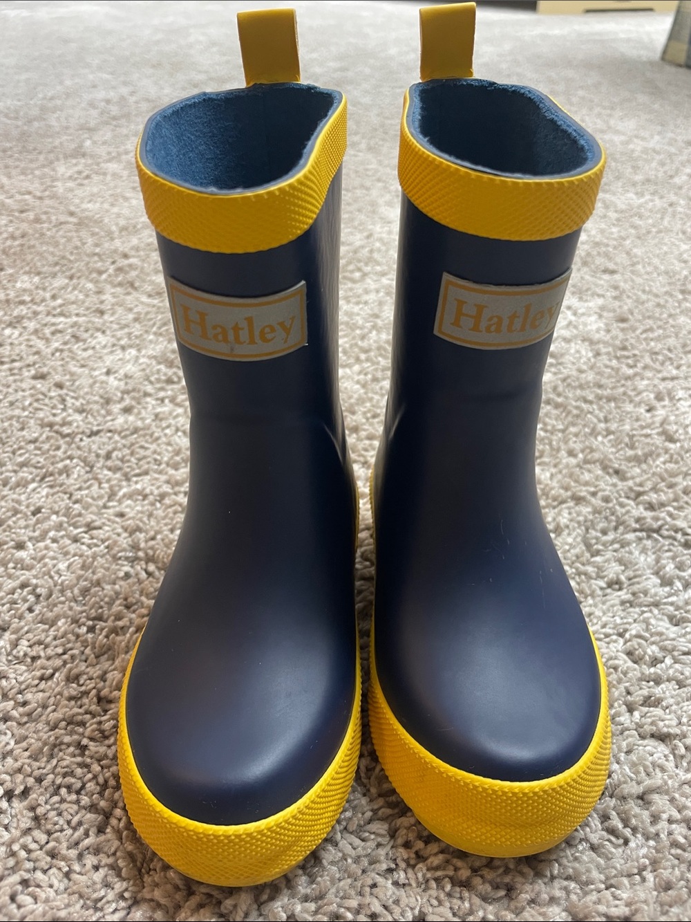 Hatley Navy Rain Boots with Yellow Trim